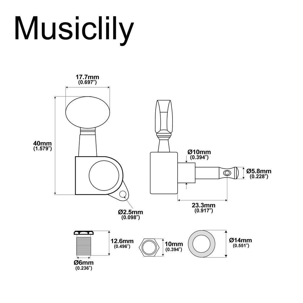 Musiclily 6 Inline Sealed Guitar Tuners Tuning Pegs Machine Heads Set,Kidney Button Chrome