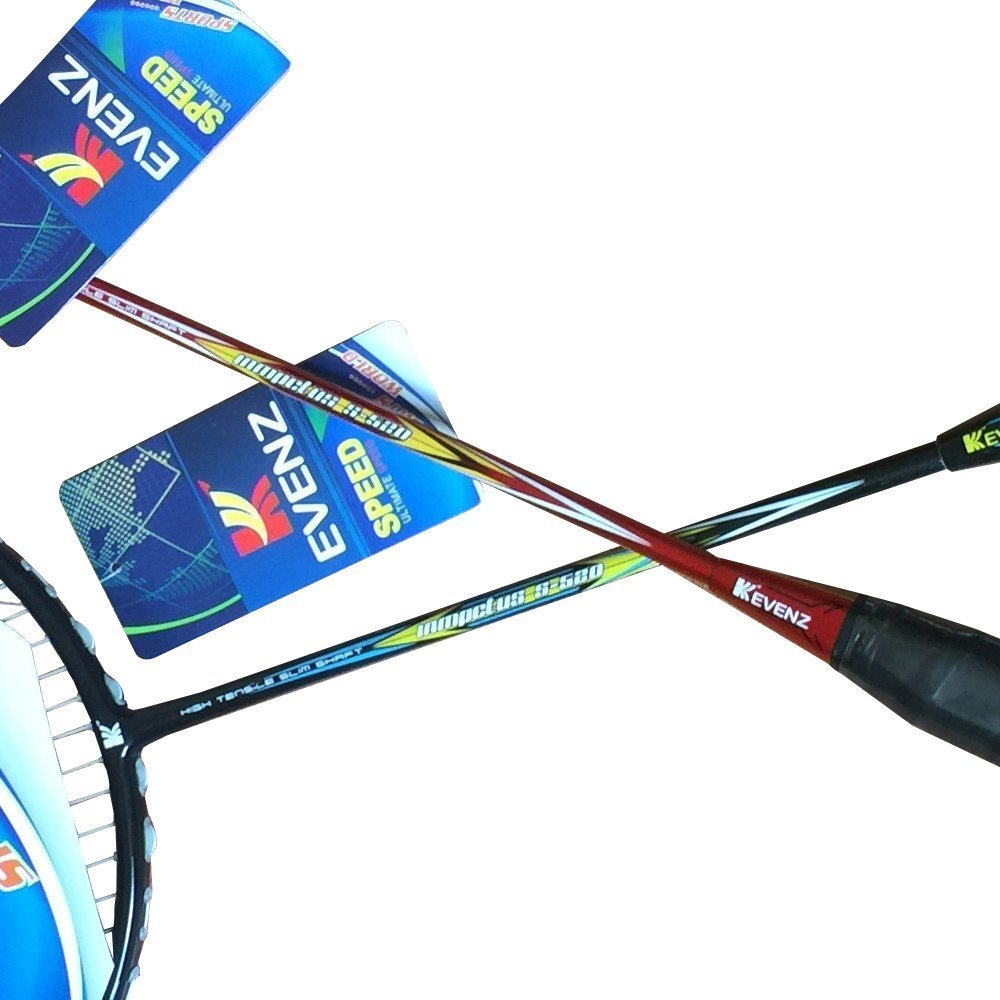Kevenz 2 Pack Graphite High-Grade Badminton Racquet, Professional Carbon Fiber Badminton Rackets, 1 Black And 1 Red Racket, 1 Ca