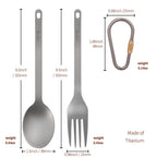 Tito Titanium Camping Cutlery Set - Fork And Spoon With Carabiner Clip Ultralight Portable Titanium Flatware Safe Durable For Ou