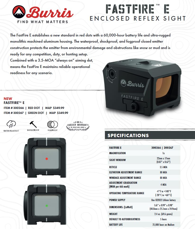 Burris Optics Fastfire E Red Dot Sight Fully Enclosed Emitter, 3.5 MOA, ACRO Footprint, 60,000 Hours, Waterproof Shockproof Fogp