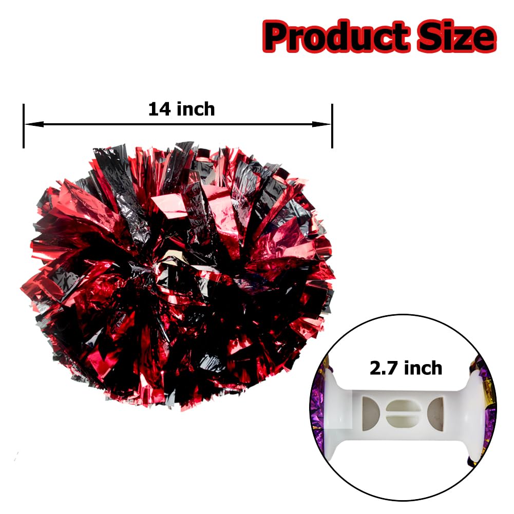 Hooshing 6Pcs Pom Poms Cheerleading Metallic Black And Red Cheer Pompoms With Baton Handle For Kids Adults Team Spirit Sports Da