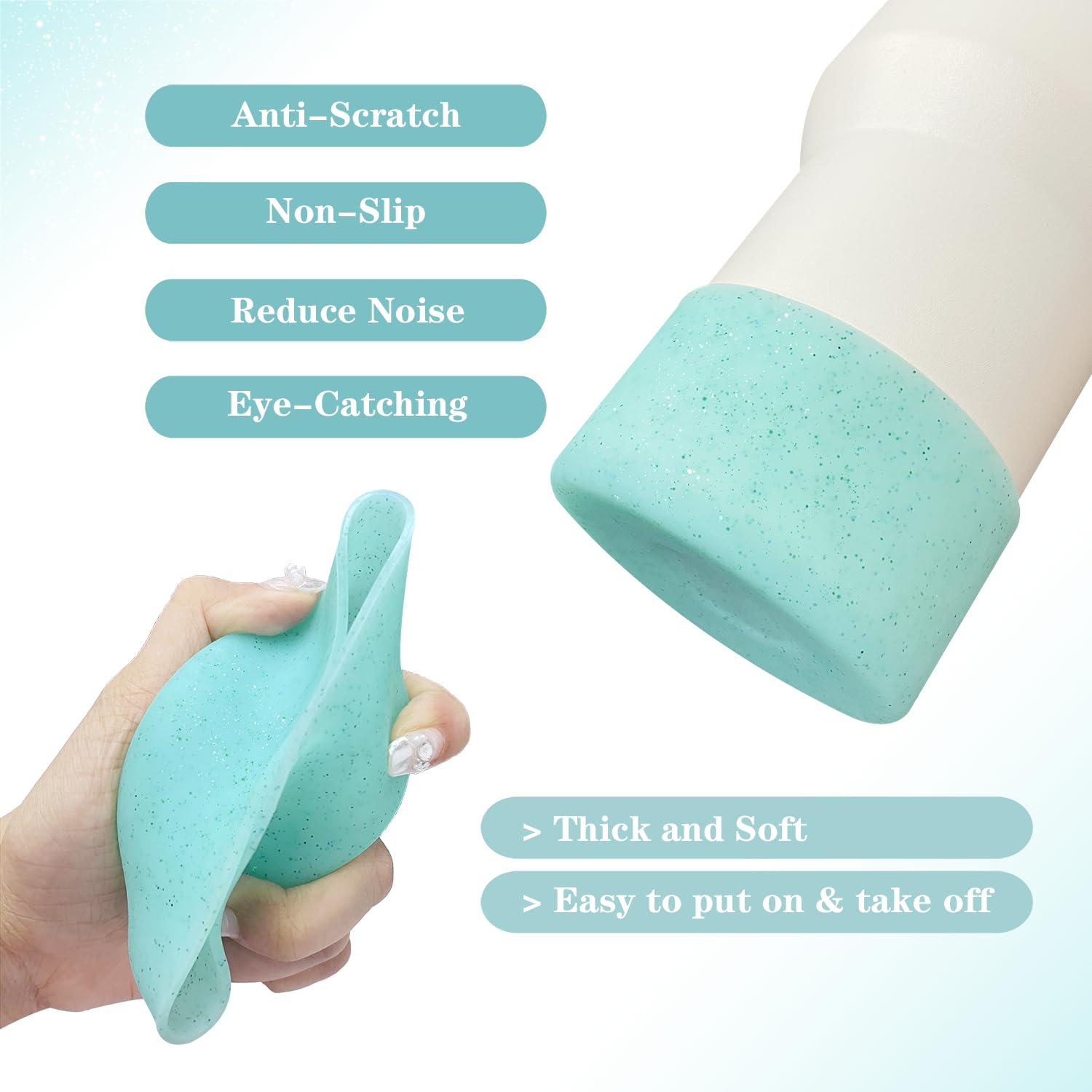 Worbss 2 Pack Aqua Glitter Silicone Boot Sleeve For Stanley Cup 40Oz Accessories For Hydro Flask 18-24Oz And More Wide Mouth Wat