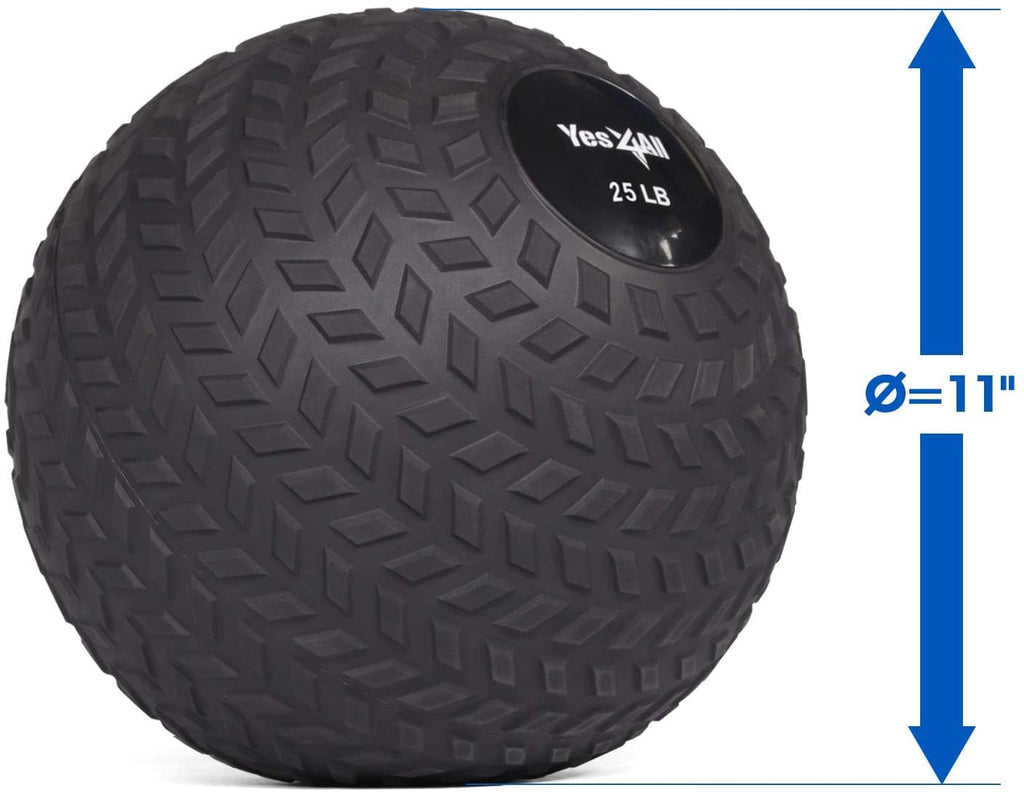 Yes4All 25 Lbs Slam Ball For Strength, Power Workout - Fitness Exercise Ball With Grip Tread & Durable Rubber Shell (25 Lbs, Bla