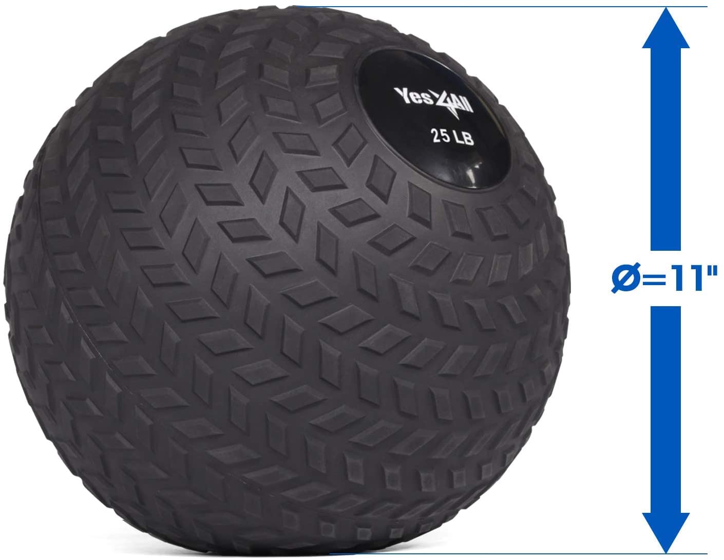Yes4All 25 Lbs Slam Ball For Strength, Power Workout - Fitness Exercise Ball With Grip Tread & Durable Rubber Shell (25 Lbs, Bla