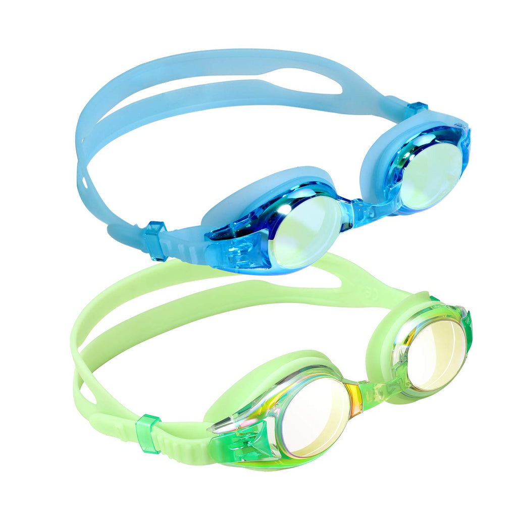 Aegend 2 Pack Kids Goggles, Swimming Goggles for Kids Age 4-16 Boys and Girls Youth, Anti-Fog Pool Goggles, Blue Light & Green