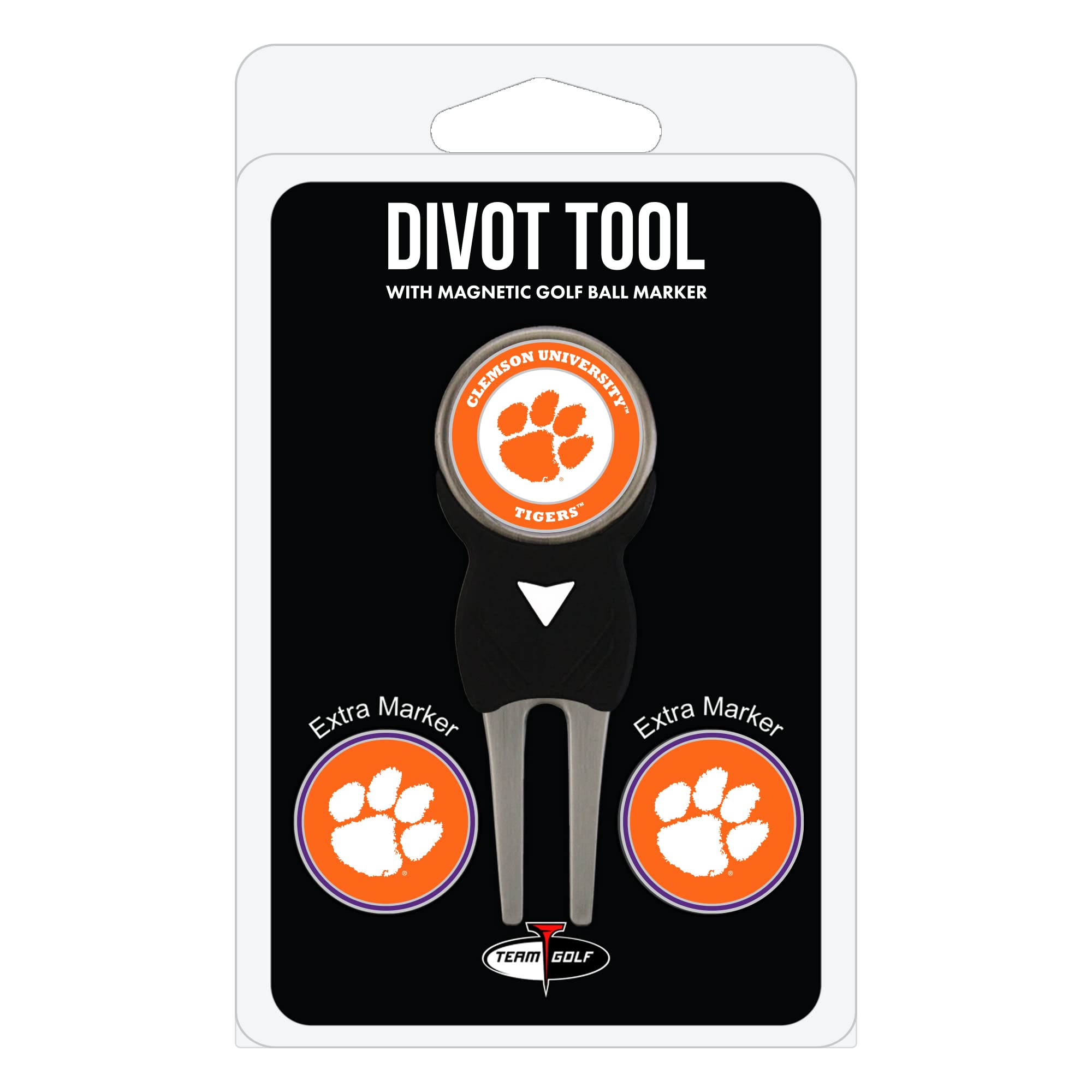 Team Golf NCAA Clemson Tigers Divot Tool Pack With 3 Golf Ball Markers Divot Tool with 3 Golf Ball Markers Pack, Markers are Rem