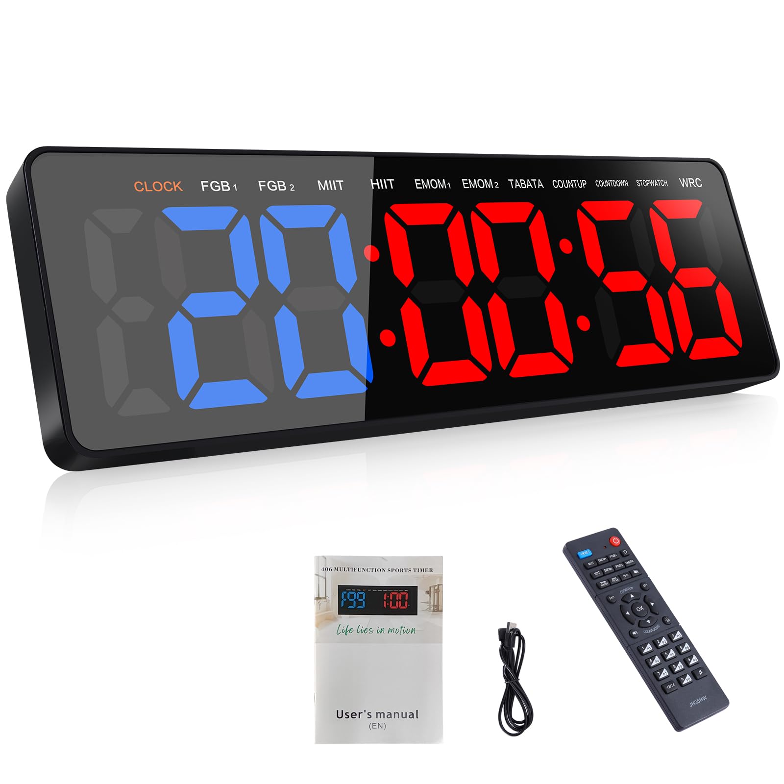 Anexer Gym Timers 16.5 Large Digital Wall Clock For Gym Interval Workout, Remote Control Interval Training Gym Indoor Timer, Blu