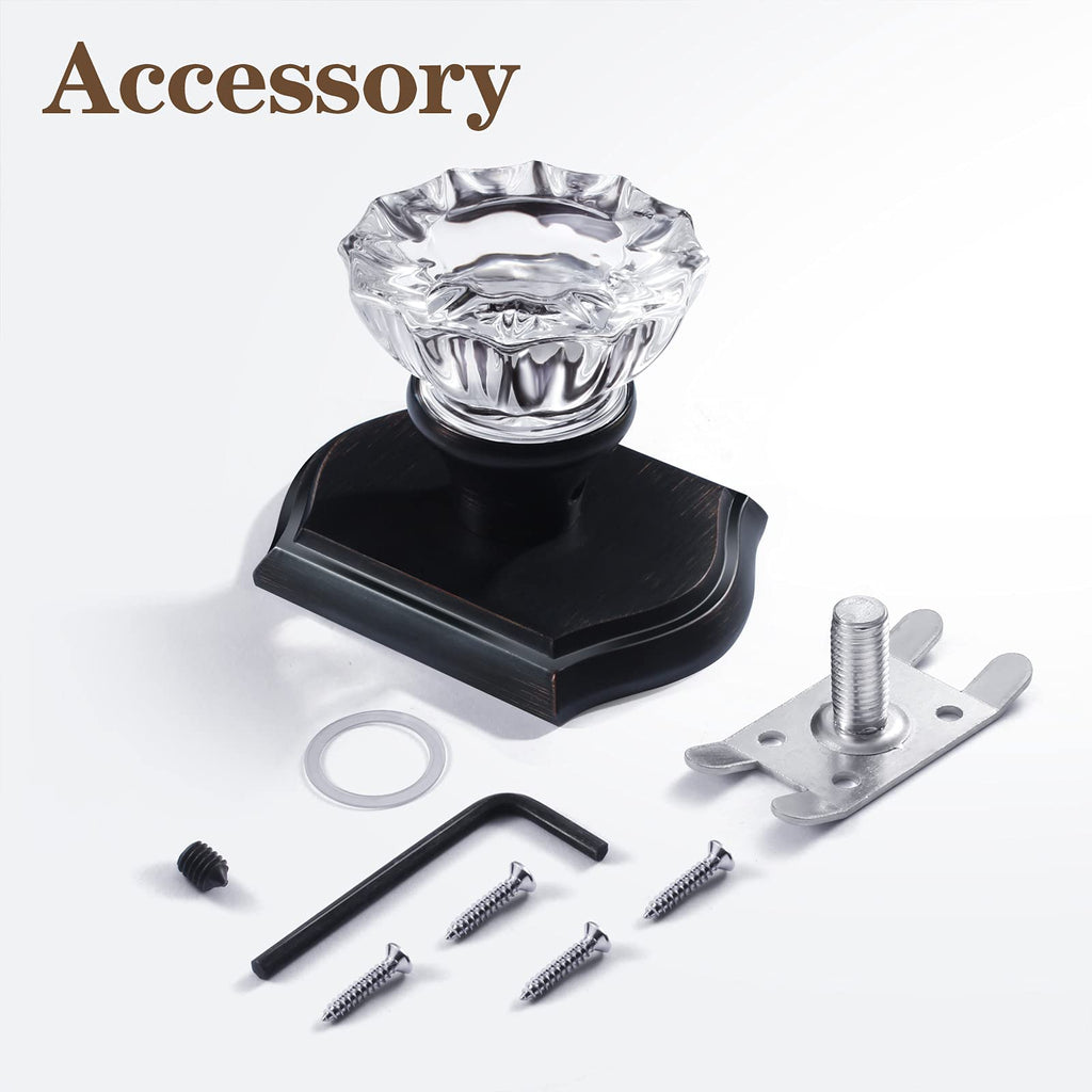 Clctk 4 Pack Glass Dummy Door Knobs, Inactive Crystal Half-Dummy Door Knobs For Closetbifold, Oil Rubbed Bronze