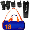 Groupers Blue Gym Bag Combo  2025L Foldable Duffle With Shoe Pocket + Weightlifting Gloves, Wrist Band & 500Ml Shaker, Weekend