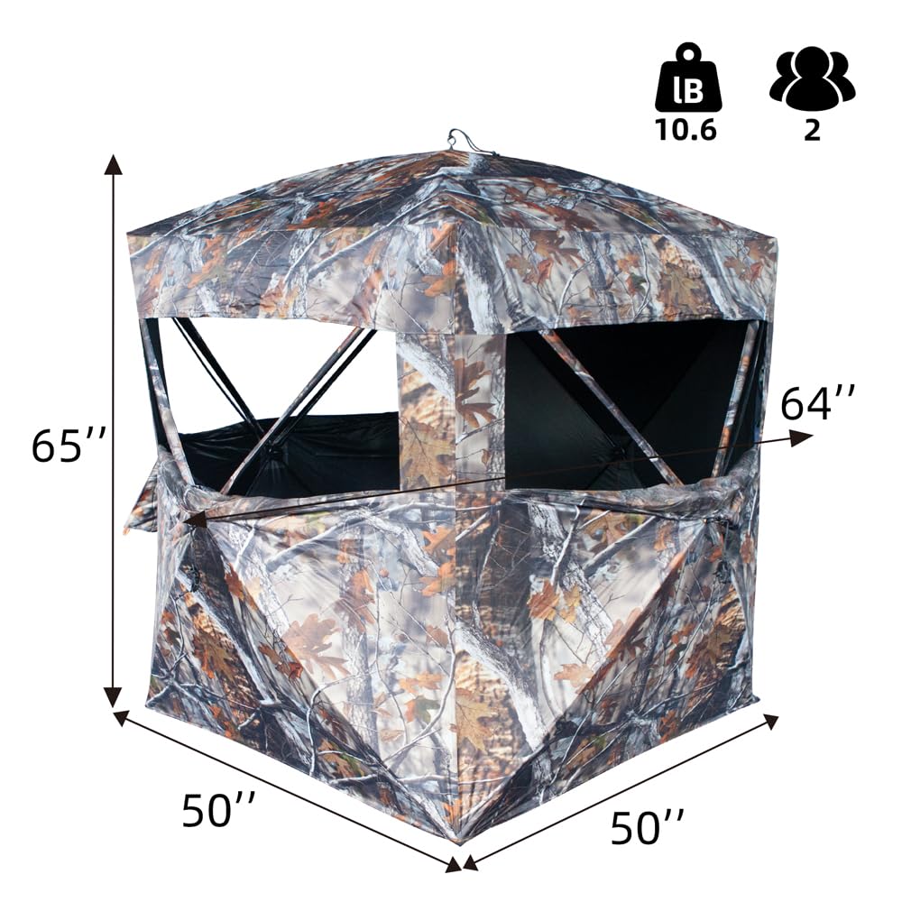 Thunderbay Spur Collector 2 Person Hunting Blind, Portable Ground Blind With Silent Sliding Window, Portable Durable Hunting Ten
