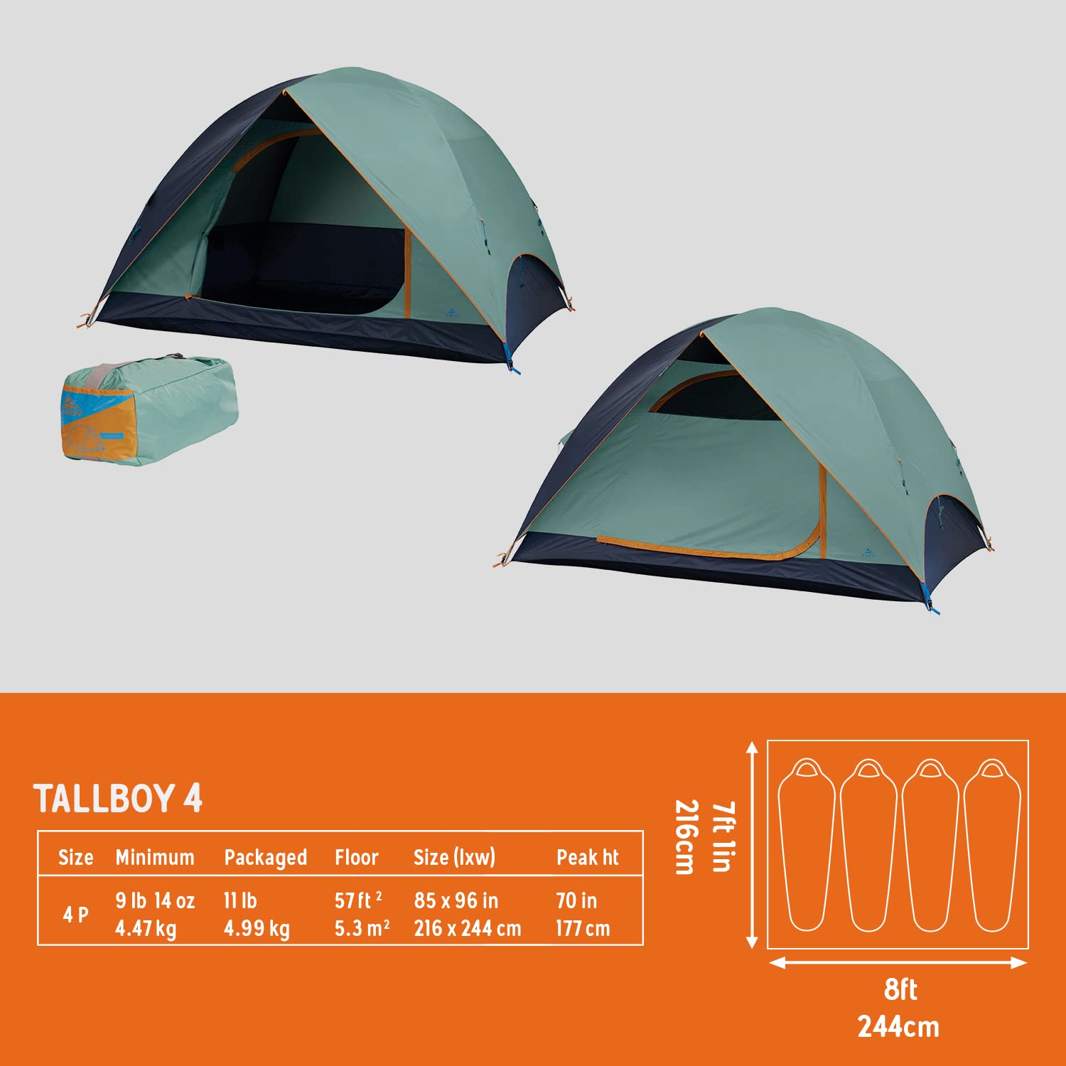 Kelty Tallboy Family + Car Camping Tent, 4 Or 6 Person Freestanding Overnight Shelter, Large Capacity, Tall Height, Stuff Sack I