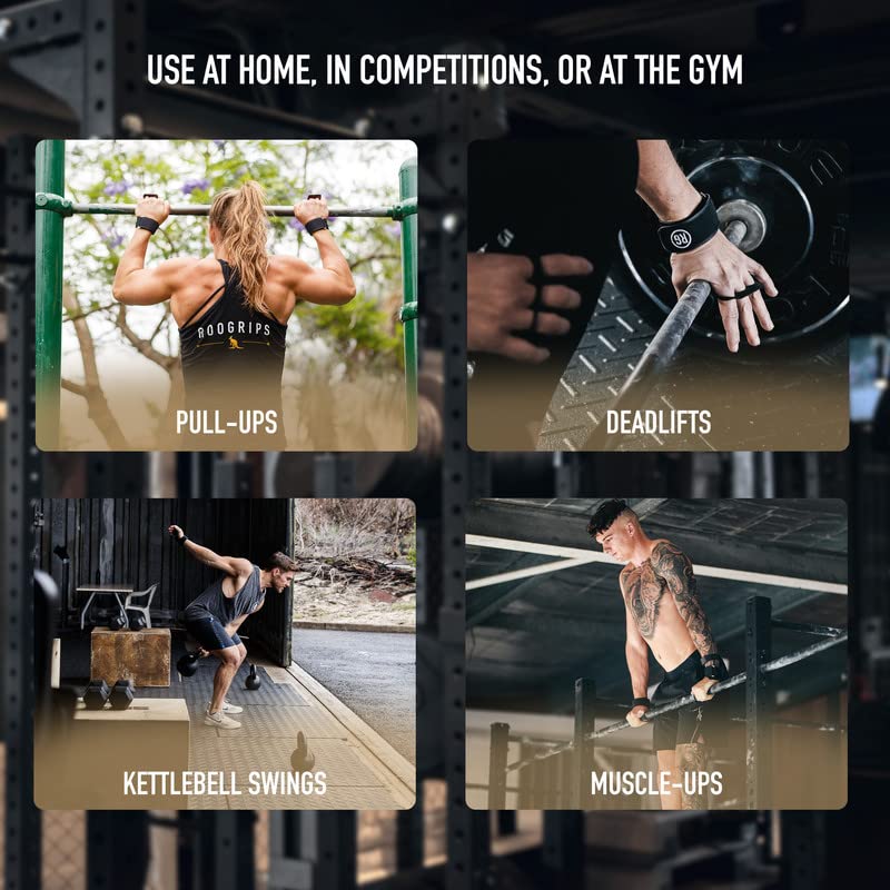 Roogrips Gym Hand Grips - 2-Finger Hand Grips For Weightlifting, Gymnastics & Gym/Home Workouts - Kangaroo Leather Hand Grips Fo