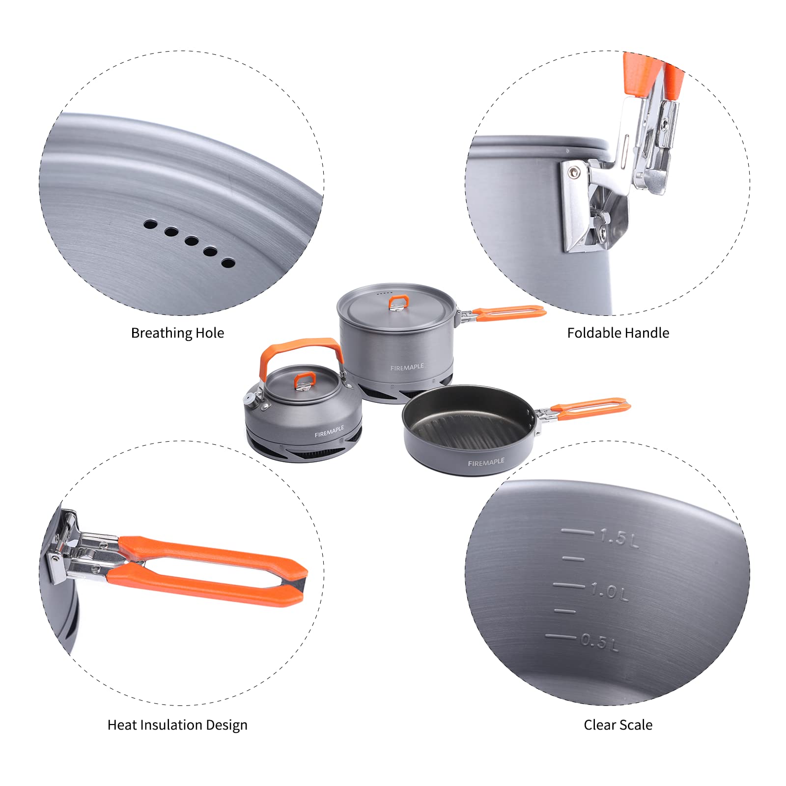 Fire-Maple Feast Heat Exchanger Set | Compact Camping Cooking Set | Nested Design | Contain With A Pot, Kettle And Non-Stick Fry