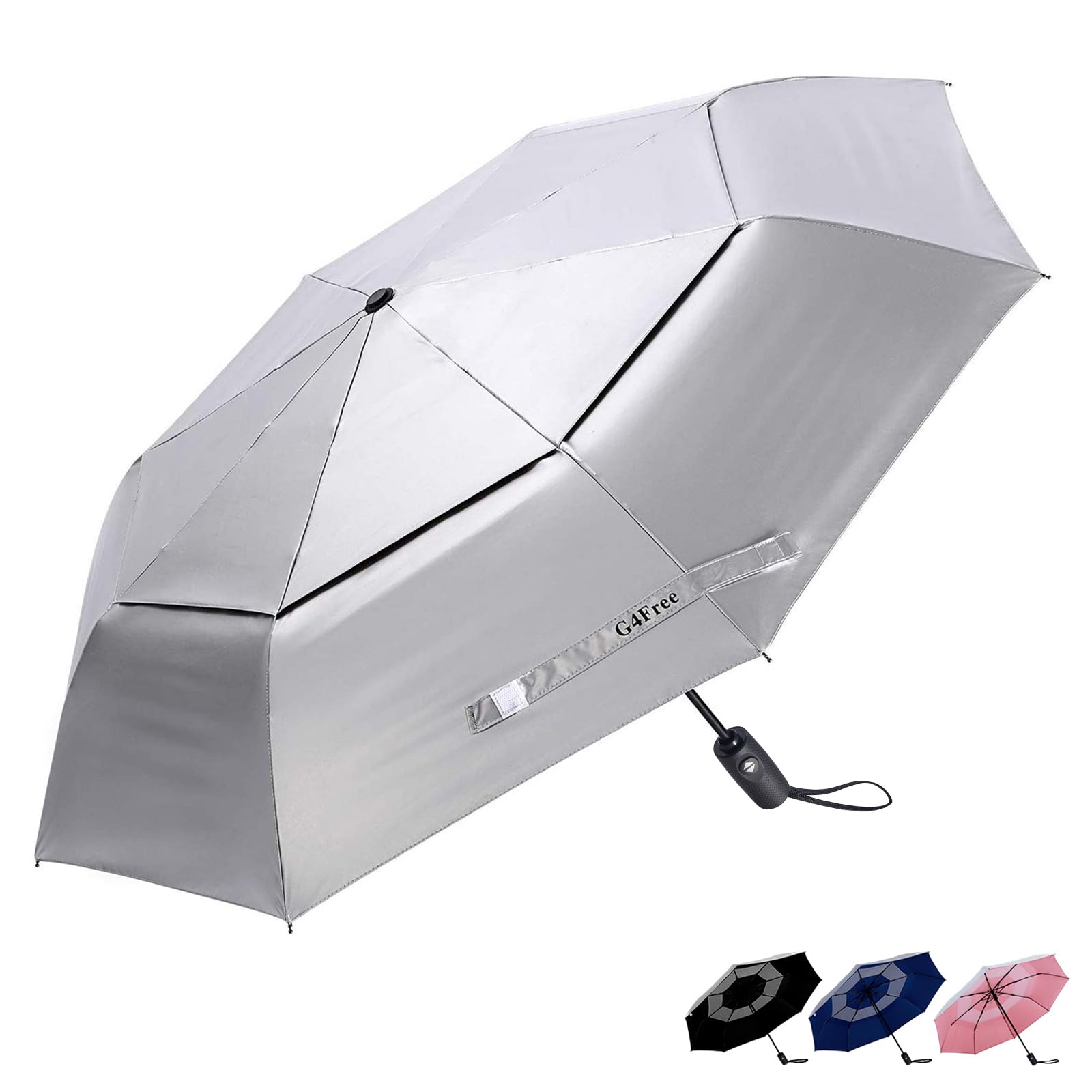 G4Free Upf 50+ Uv Protection Travel Umbrella 46 Inch Windproof Silver Coating Sun Blocking Umbrella(Silver/Blue)