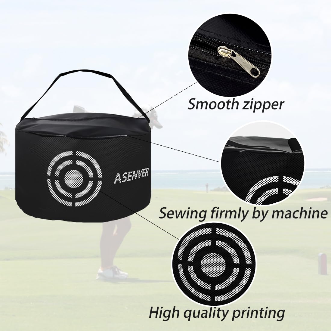 Asenver Black Golf Impact Bag Silent Golf Swing Trainer Golf Smash Bag Portable Power Hitting Bag Golf Training Aid