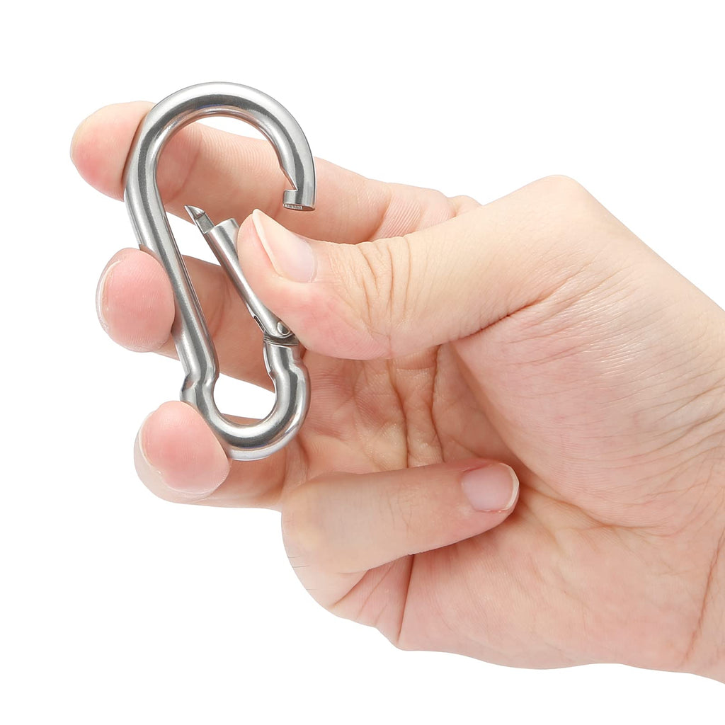 Sprookber Stainless Steel Spring Snap Hook Carabiner - 304 Stainless Steel Caribeener Clips, Set Of 6