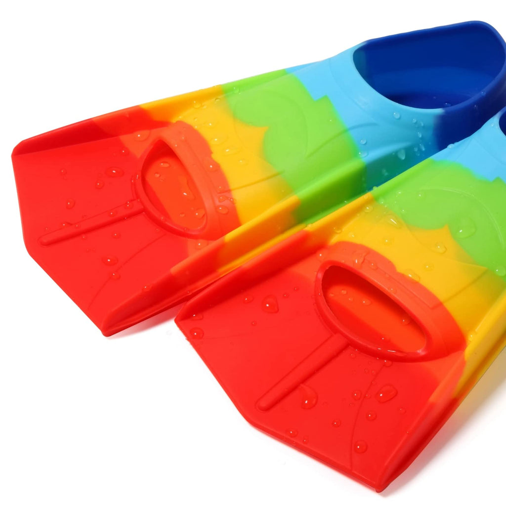 Foyinbet Kids Swim Fins,Short Youth Fins Swimming Flippers For Lap Swimming And Training For Child,Girls,Boys Rainbow Xxs