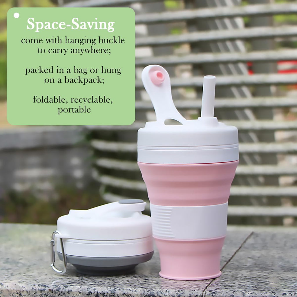 Cynrofven Silicone Coffee Cup With Straw Lid Collapsible Cups For Traveling 20Oz Lightweight Folding Water Mug For Picnic Hickin