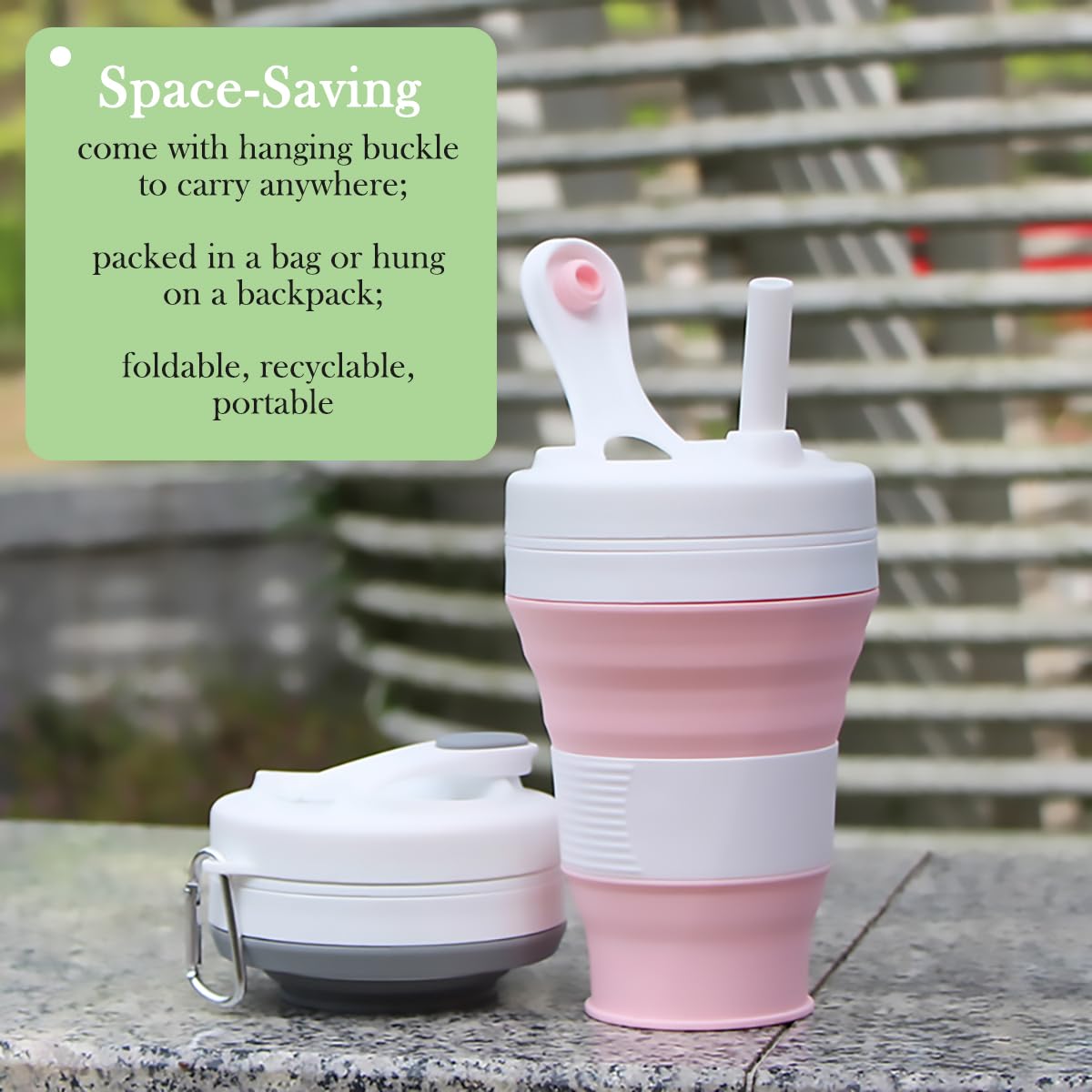 Cynrofven Silicone Coffee Cup With Straw Lid Collapsible Cups For Traveling 20Oz Lightweight Folding Water Mug For Picnic Hickin