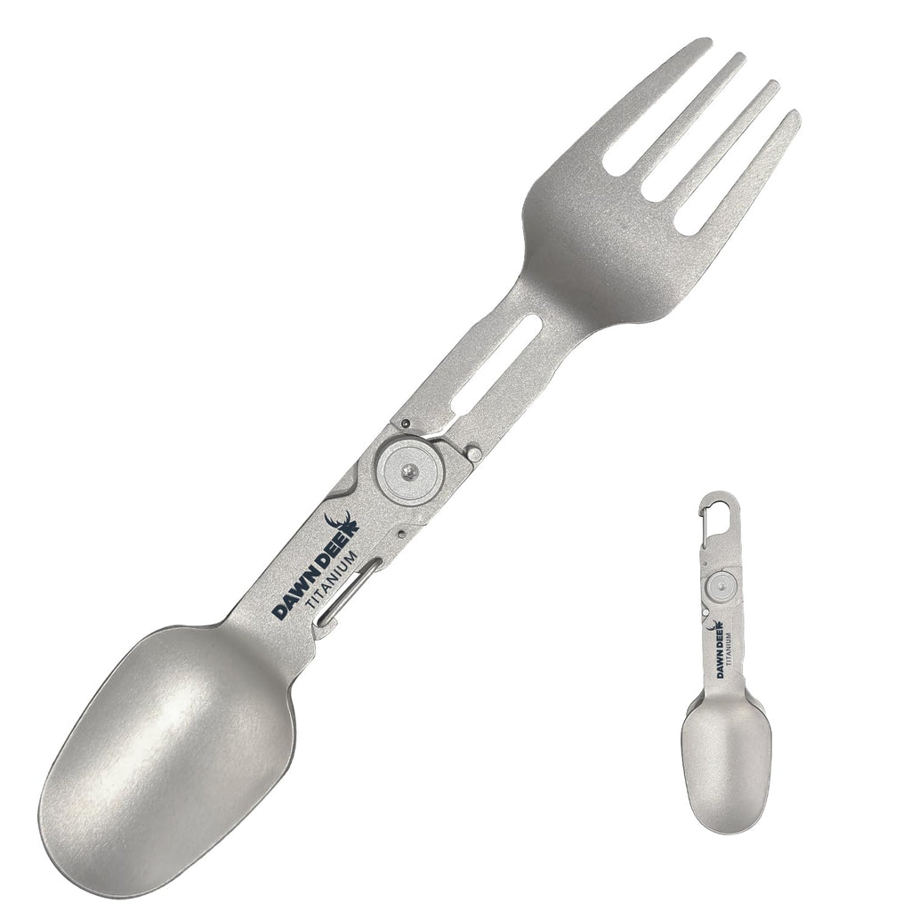 Dawn Deer Titanium Rotating Spork - 2-In-1 Folding Spoon And Fork For Camping, Hiking, Backpacking - Lightweight, Durable Travel