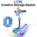 Electric Scooter for Kids Age 3-10, 2025 Upgraded, Storage Basket, LCD Screen, Full Body Lights Up, Wide Deck, 5Mph Safe Speed,