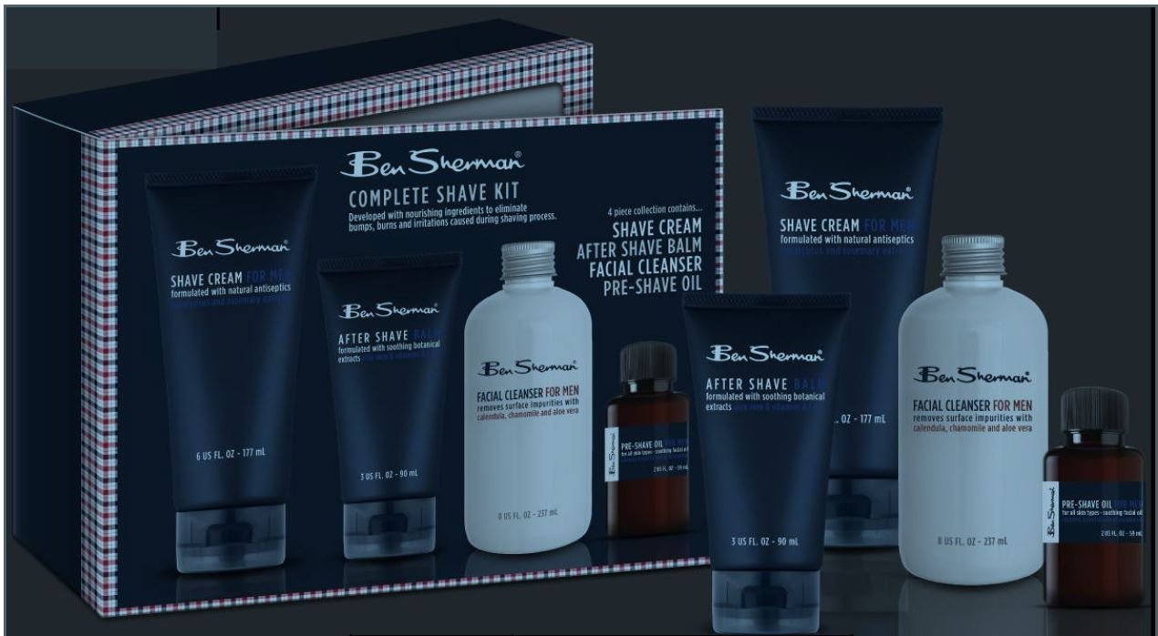 Ben Sherman Be3008 4-Piece Complete Shave Set For Men; Includes Shave Cream, Pre-Shave Oil, After Shave Balm, And Facial Cleanse