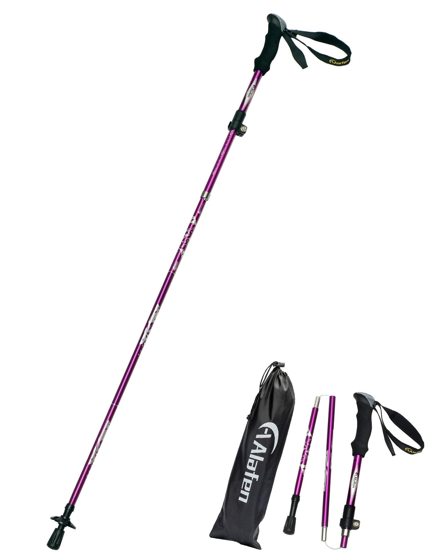 A Alafen Aluminum Collapsible Ultralight Travel Trekking Hiking Pole For Men And Women Purple