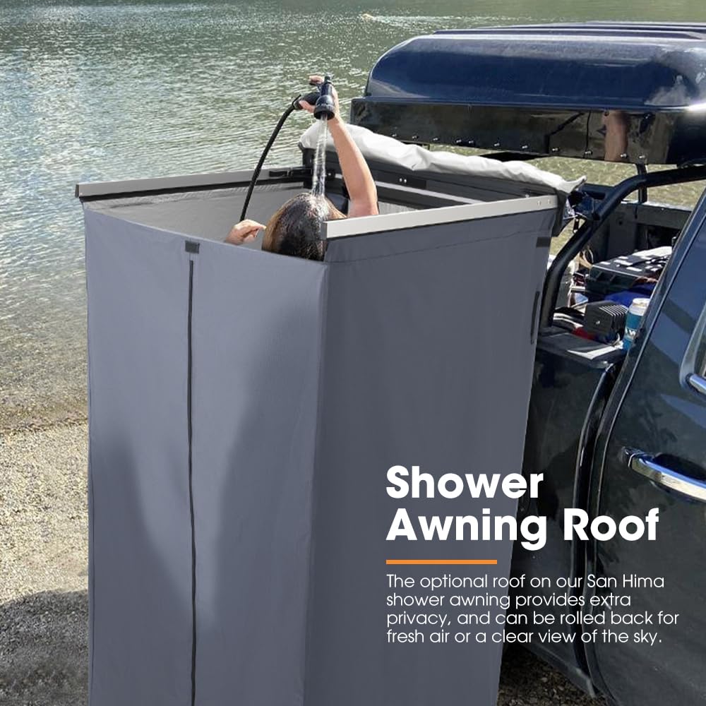 Sanhima Awning Shower Tent With 90 Swning Arm - Car Side Shower Room W/Led Light, Camping Waterproof Portable Privacy Shelter Ba