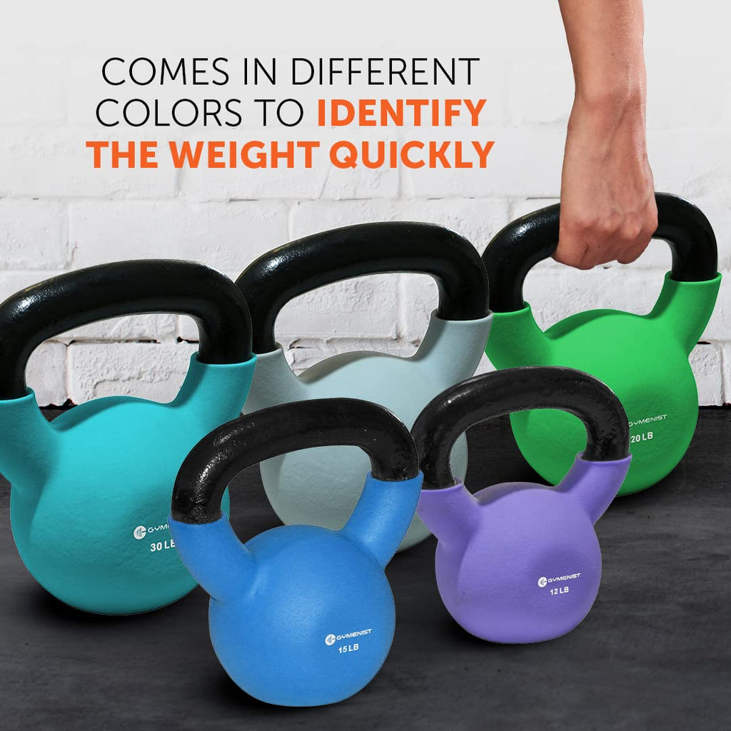 Gymenist Kettlebell Fitness Iron Weights With Neoprene Coating Around The Bottom Half Of The Metal Kettle Bell (5 Lb)