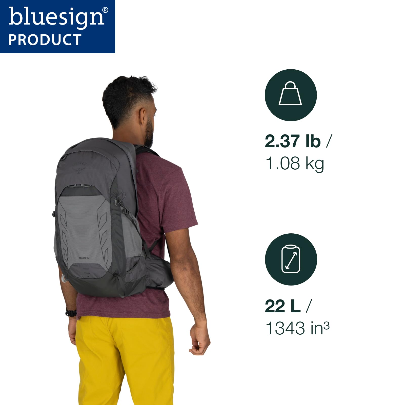 Osprey Talon 22L Mens Lightweight Hiking Backpack - Small Daypack for Travel & Camping, Phantom Grey/Dark Charcoal