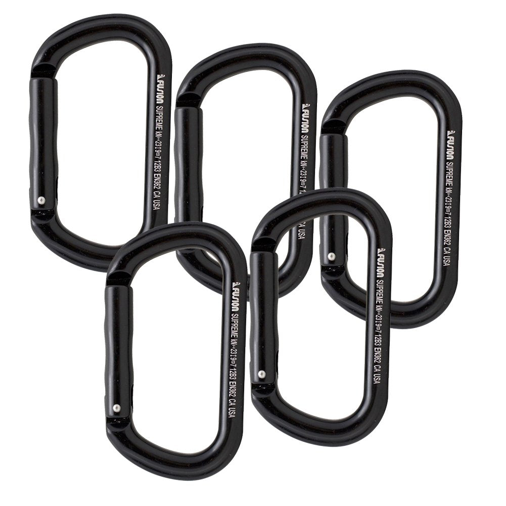 Fusion Climb Supreme II Aluminum Oval-Shape Carabiner 5-Pack,Black,One Size,(FP-9318-BLK-5P)