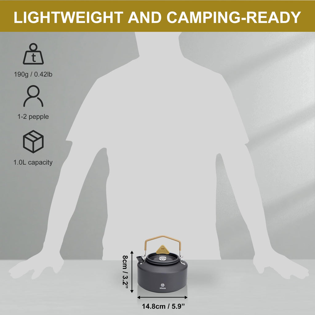 Alocs Camping Kettle - 1L Mini Camp Kettle - Portable Camping Tea Kettle - Lightweight Aluminum Camping Coffee Pot With Carry Ba