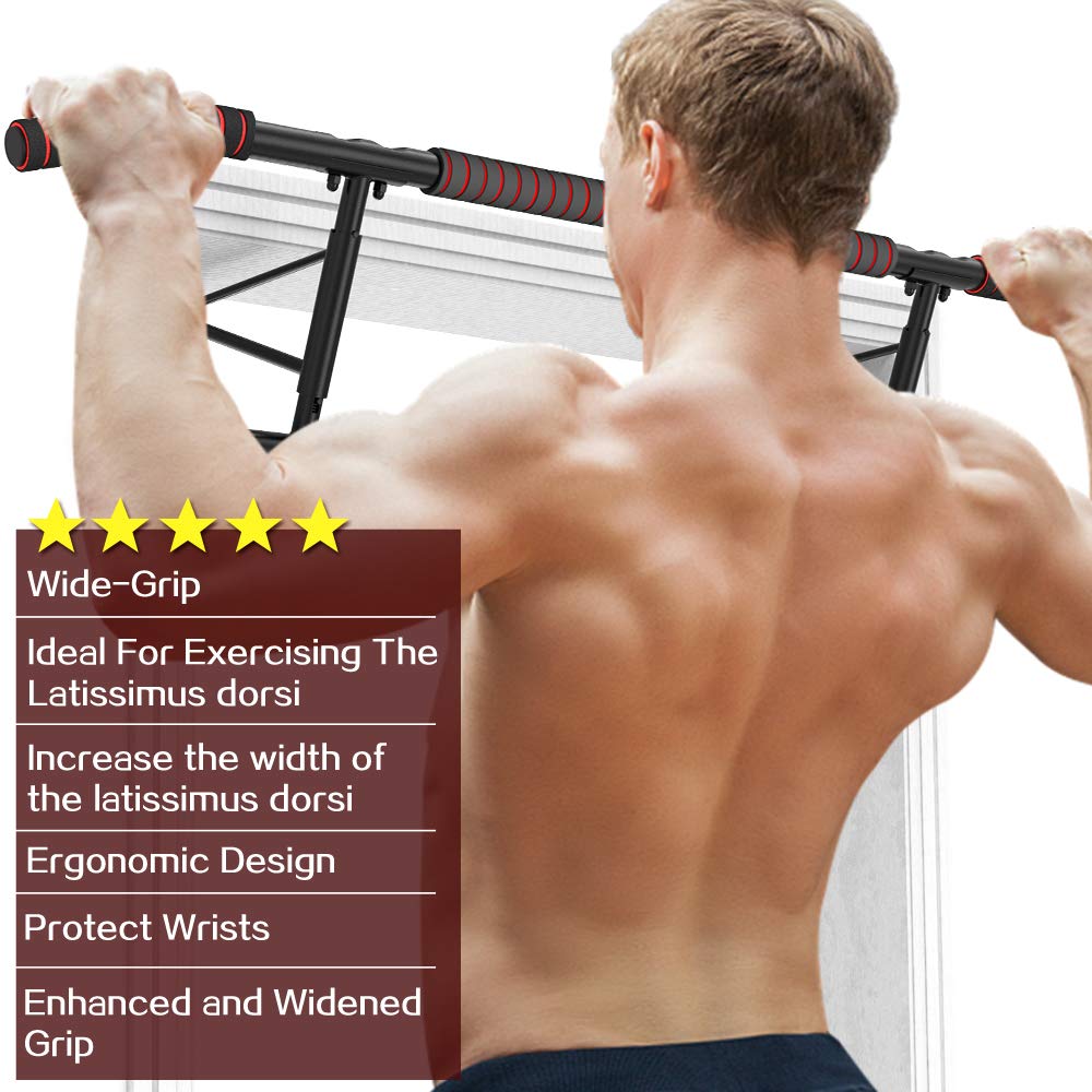 Amazefan Pull Up Bar Doorway With Ergonomic Grip - Fitness Chin-Up Frame For Home Gym Exercise - 2 Professional Quality Wrist St