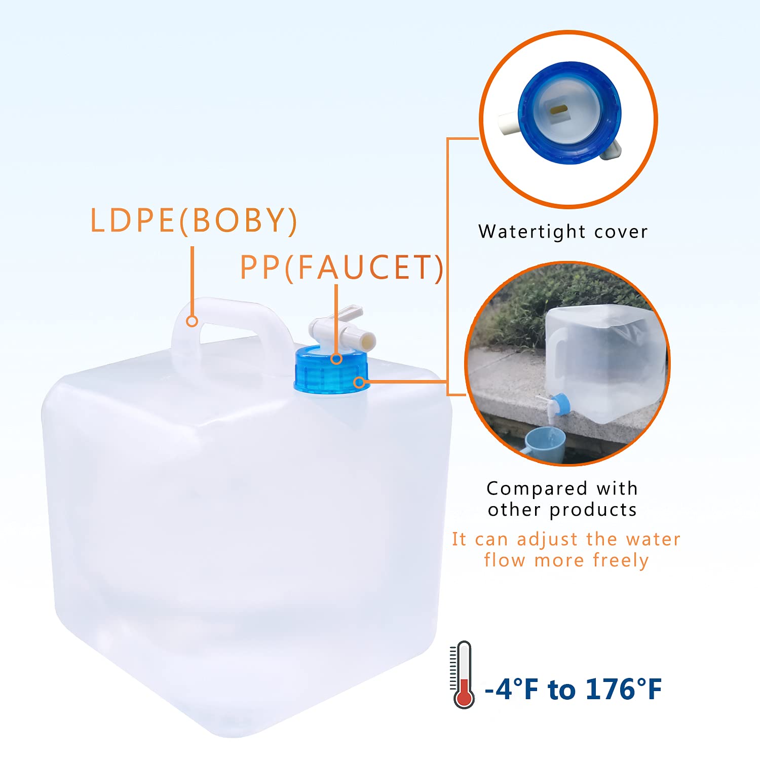 Collapsible Water Container With Spigot, Camping Water Storage Carrier Jug Bpa-Free For Outdoors Hiking Backpack & Survival Kit,