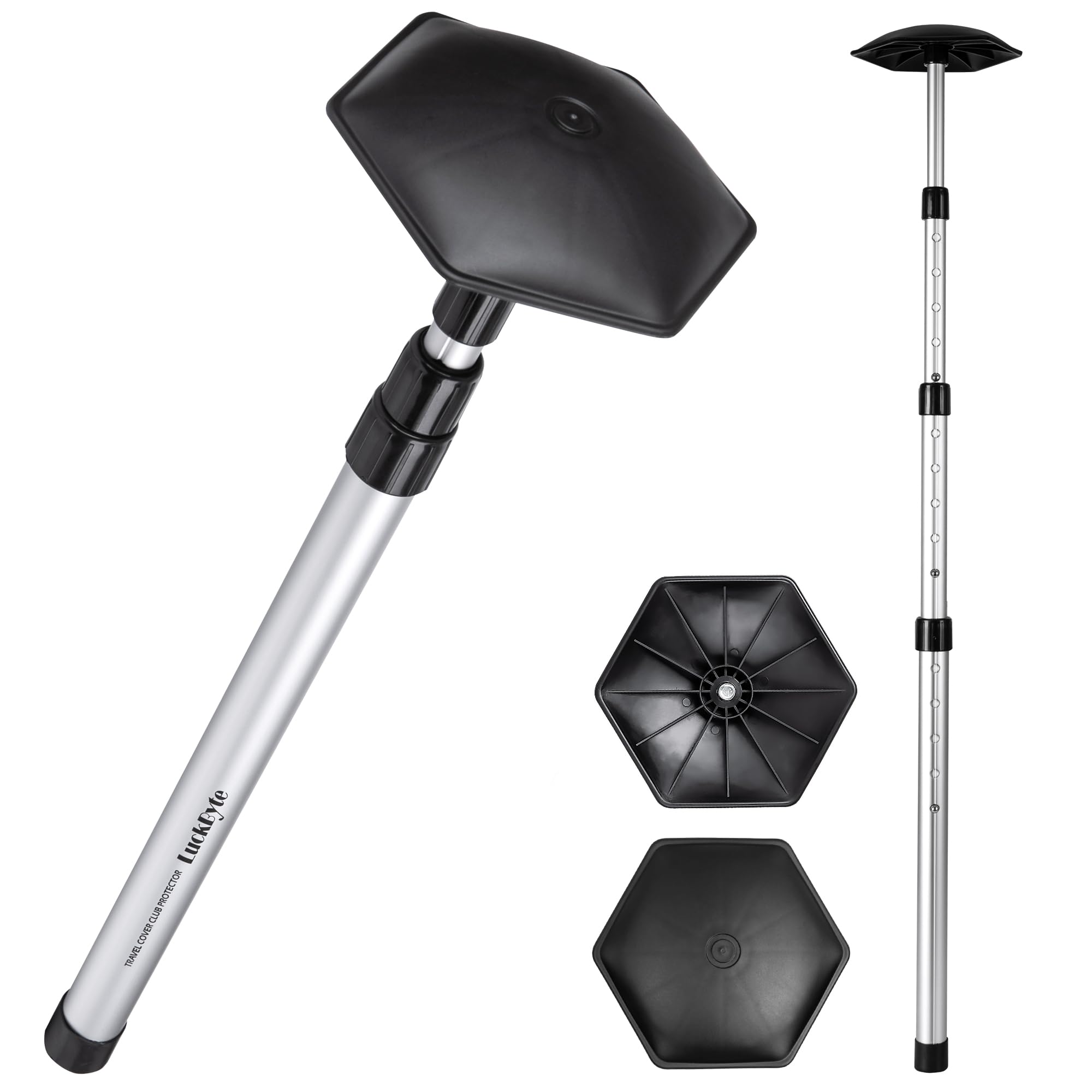 LuckByte Golf Travel Bag Support Pole, 4-Section Telescopic Aluminum Alloy Stiff Arm, Lightweight 1.3LB Club Protector for Golf 