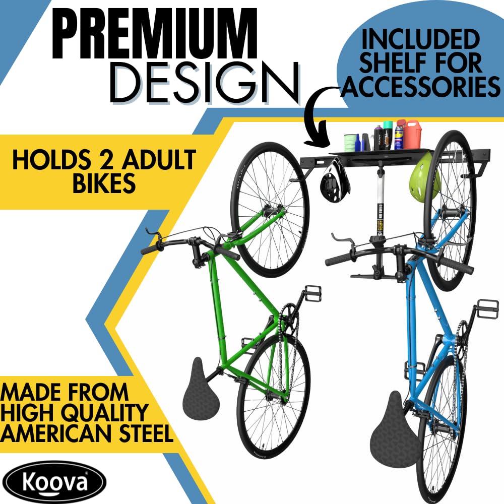 Koova Wall Bike Rack Bicycle Hanger, Vertical Bike Hanging Mount Storage Stand, Adjustable Space Saver 2 Wall Bike Mount Bracket
