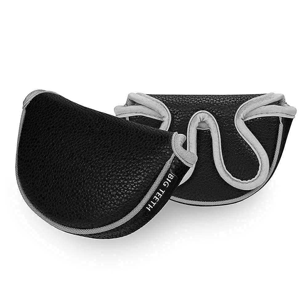 Big Teeth Golf Head Covers Center Shaft Putter Cover Mini Putter Headcover Golf Club Protector Magnetic Closure (Black) For Mini