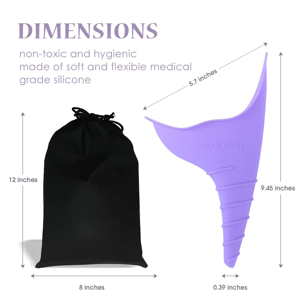 V Cool Livat Travel Female Urination Device - 2 Pack Reusable Silicone Portable Lady Urinal Pee Funnel Pee Urine Cups Standing U