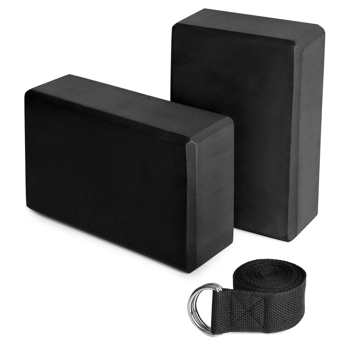 2pcs EVA Yoga Blocks 1pcs Cotton Yoga Strap Stability Blocks Yoga Strap Set for Yoga Pilates Meditation (Black) Layfoo