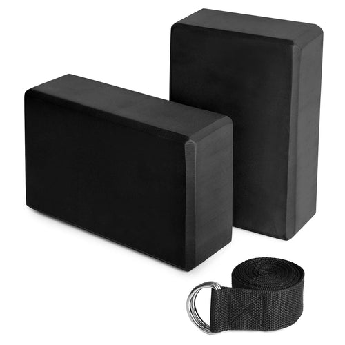 2pcs EVA Yoga Blocks 1pcs Cotton Yoga Strap Stability Blocks Yoga Strap Set for Yoga Pilates Meditation (Black) Layfoo