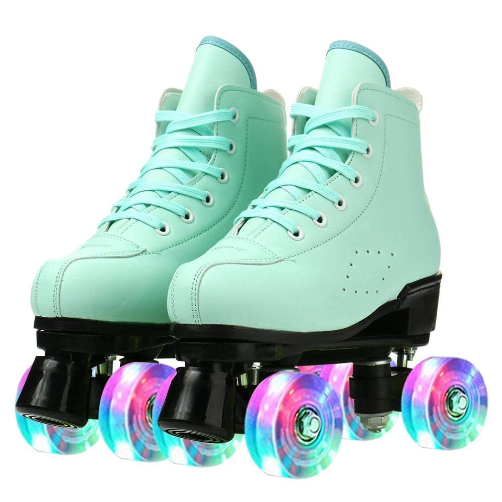 Risup, Roller Skates For Women And Men Cowhide High-Top Shoes Classic Double-Row Roller Skates Four-Wheel Roller Skates For Men 