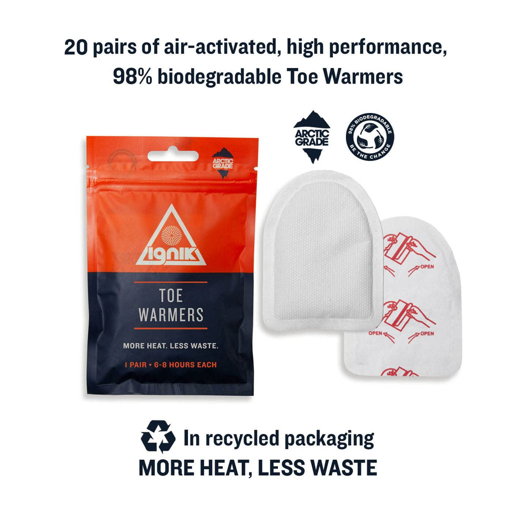 Ignik 8-Hour Compostable Toe Warmers With Resealable Airbarrier Pouch, 20 Pairs