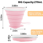 Litoexpe 2 Pack Silicone Collapsible Travel Cup Portable Folding Camping Cup Sets With Lids, Pink & Green, Capacity 9.22Oz (270M