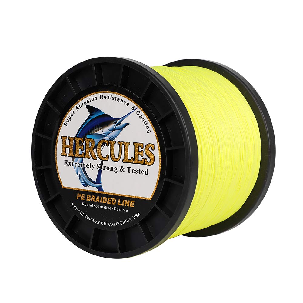 Hercules Braided Fishing Line 1500M 1640Yds 10Lbs-200Lbs Pe Superline 8 Strands (Fluorescent Yellow 120Lb/54.5Kg 0.58Mm)
