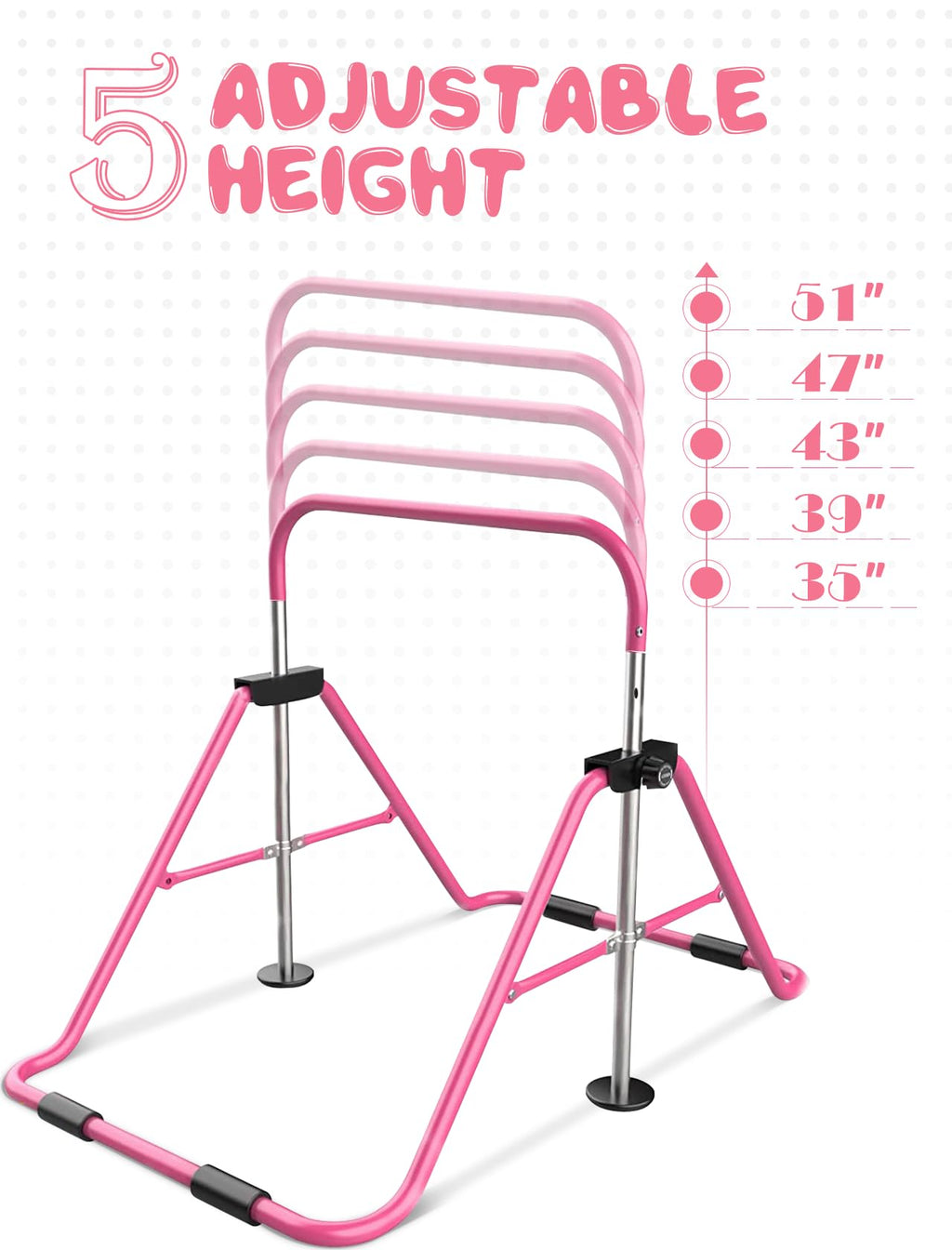 Sportsroyals Gymnastics Bar For Kids, Adjustable Height Gymnastics Equipment For Girls, Folding Gymnastic Junior Training Kip Ba