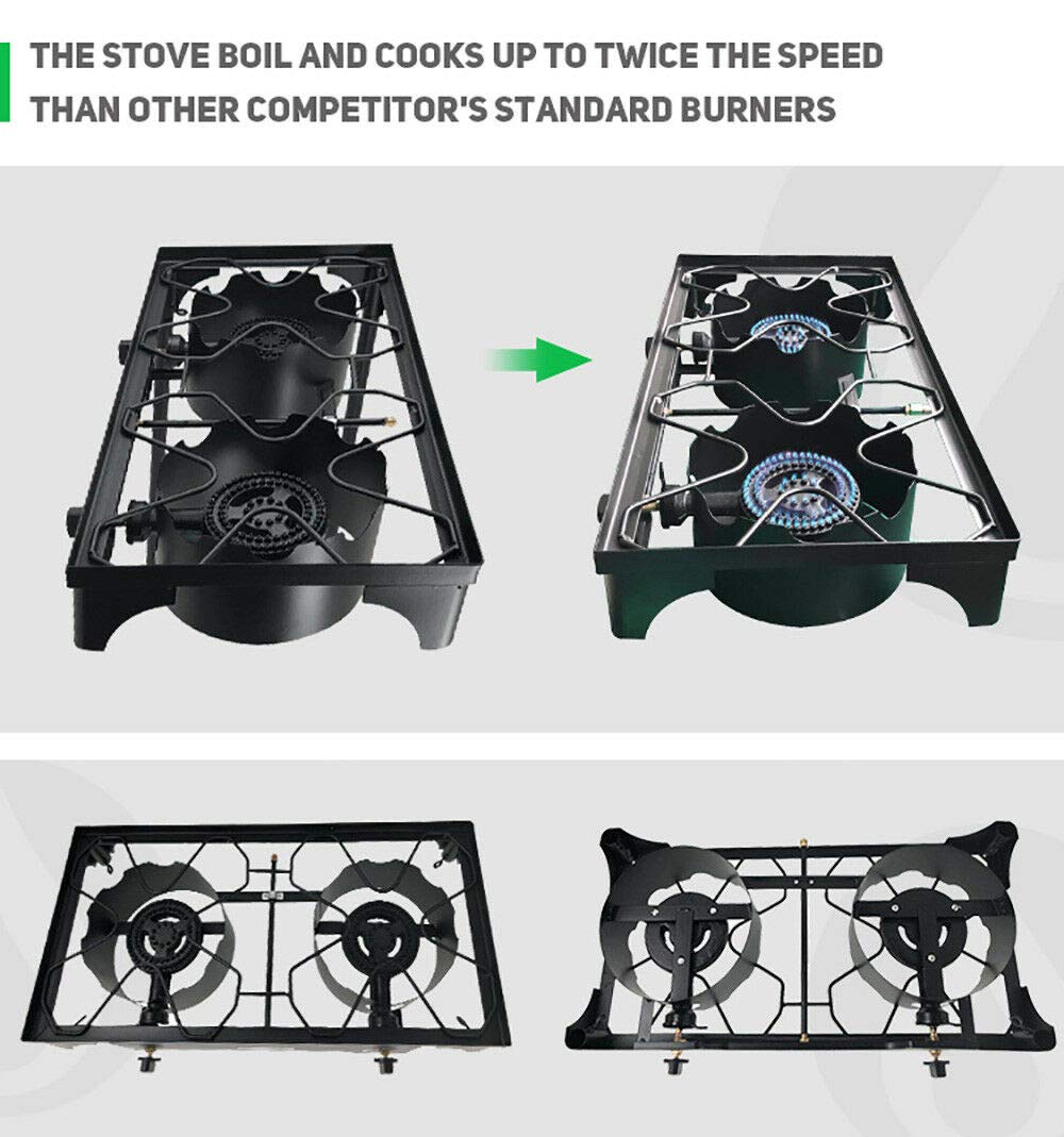 9Trading Cast Iron Free Stand Lp Propane Double Burner Cooking Stove Range Outdoor Cooker
