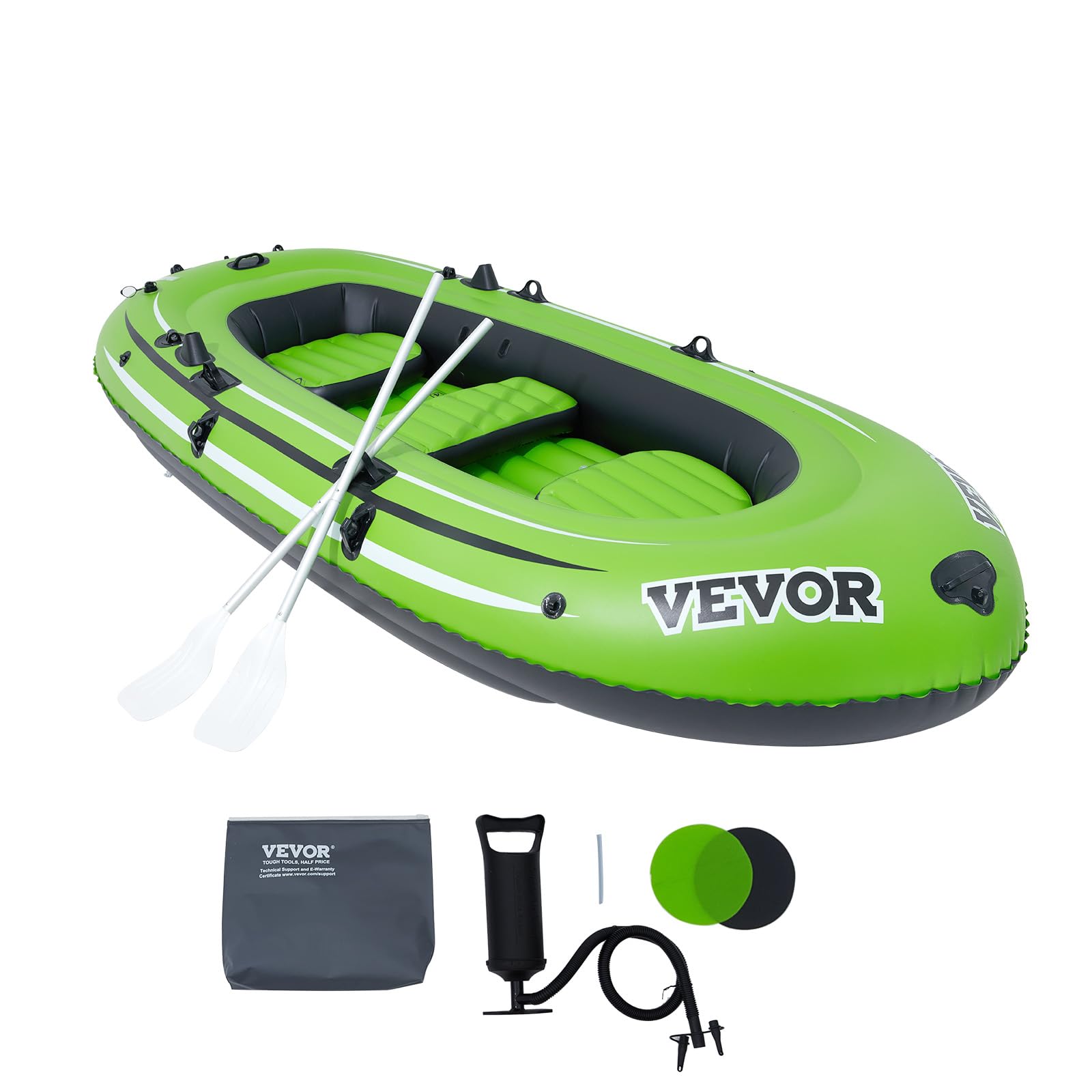 Vevor Inflatable Boat, 3-Person Inflatable Fishing Boat, Strong Pvc Portable Boat Raft Kayak, 45.6 Aluminum Oars, Fishing Rod Ho