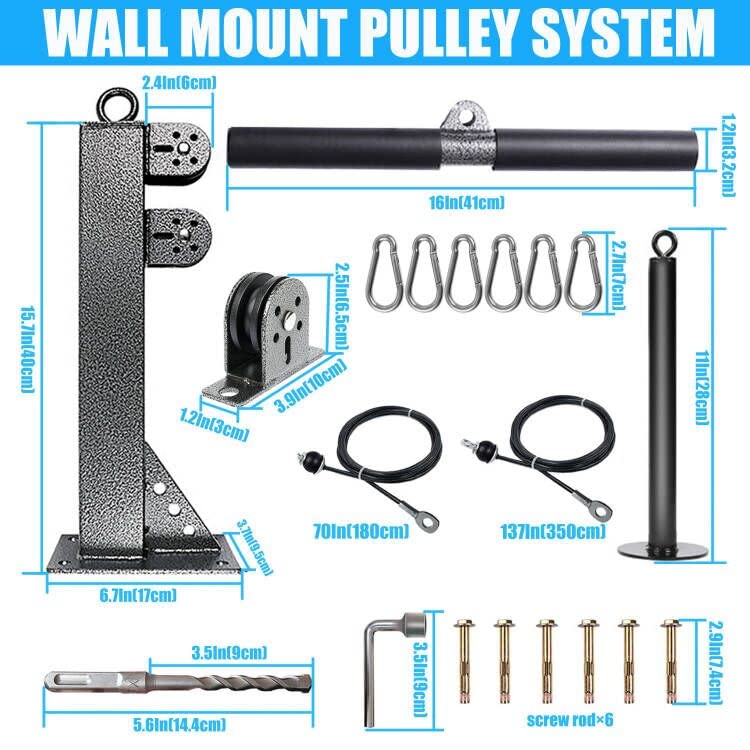 Fitness Wall Mount Pulley System, Weight Cable Pulley System For Gym, Lat Pull Down And Low Row Cable Machine, Cable Station Equ