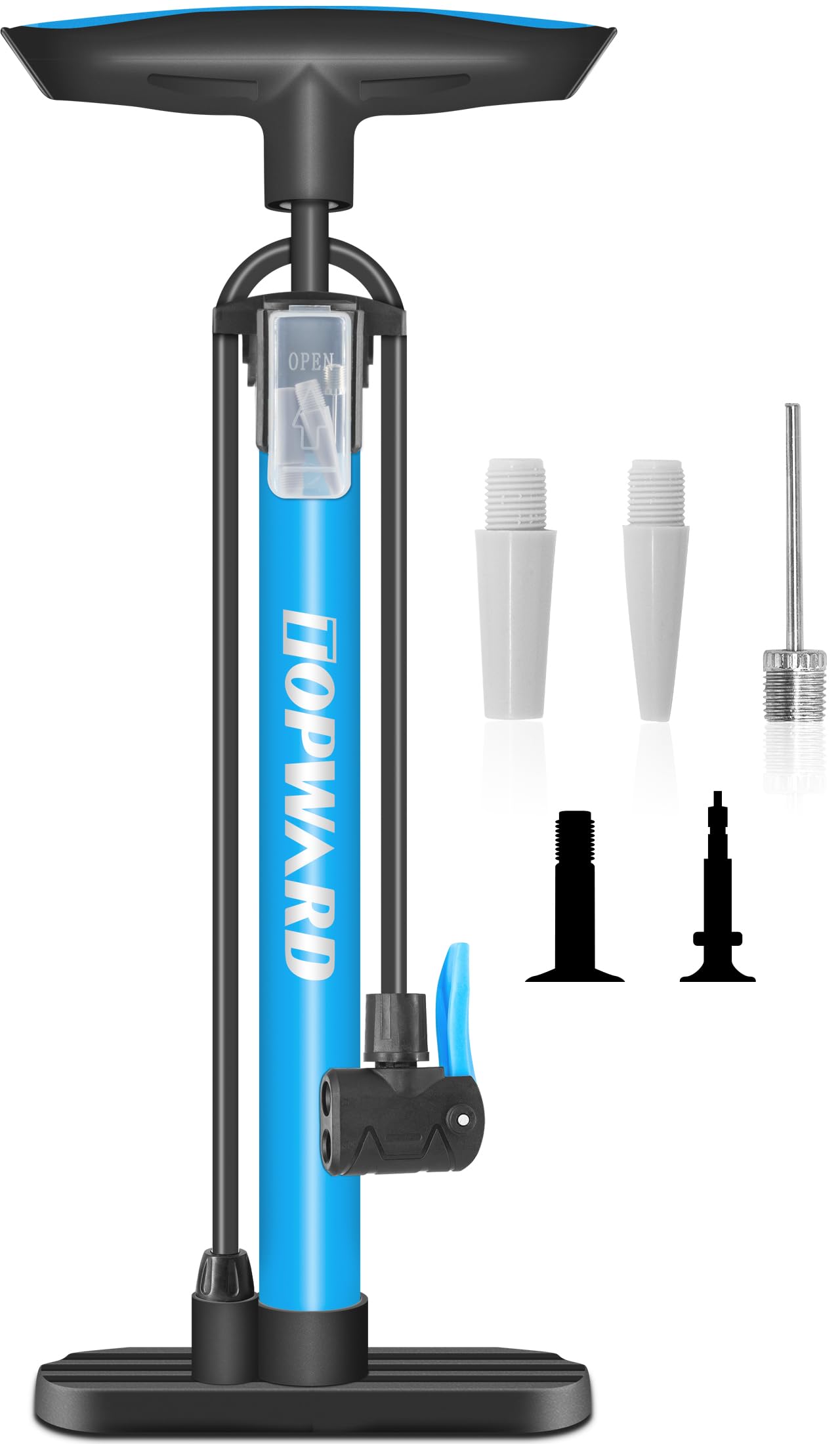 Topward Bicycle Tire Pump Portable, Hand Air Pump for Bike Exercise Balls Inflatables, Fits Presta & Schrader Valve, Bike Floor 