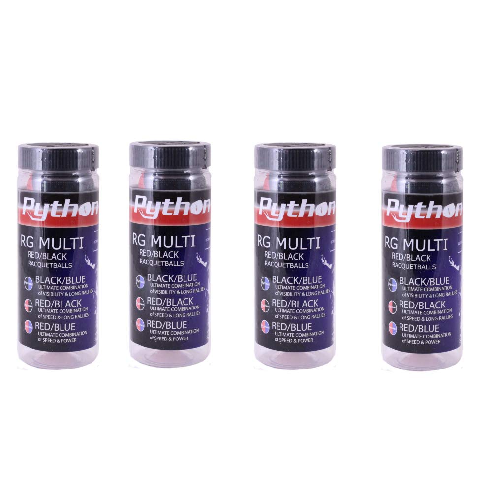 Python 3 Ball Can RG Multi Colored Racquetballs (Endorsed by Racquetball Legend Ruben Gonzalez!) (4-Cans/Packs, 12-Balls) (Black